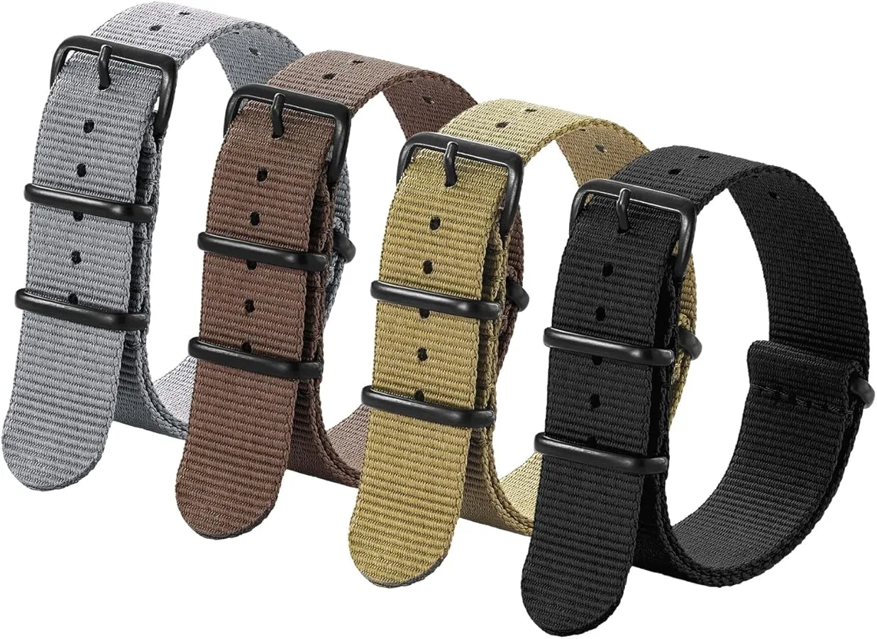 Four NATO watch straps in different colors