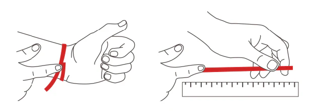 Measuring wrist size using string or paper